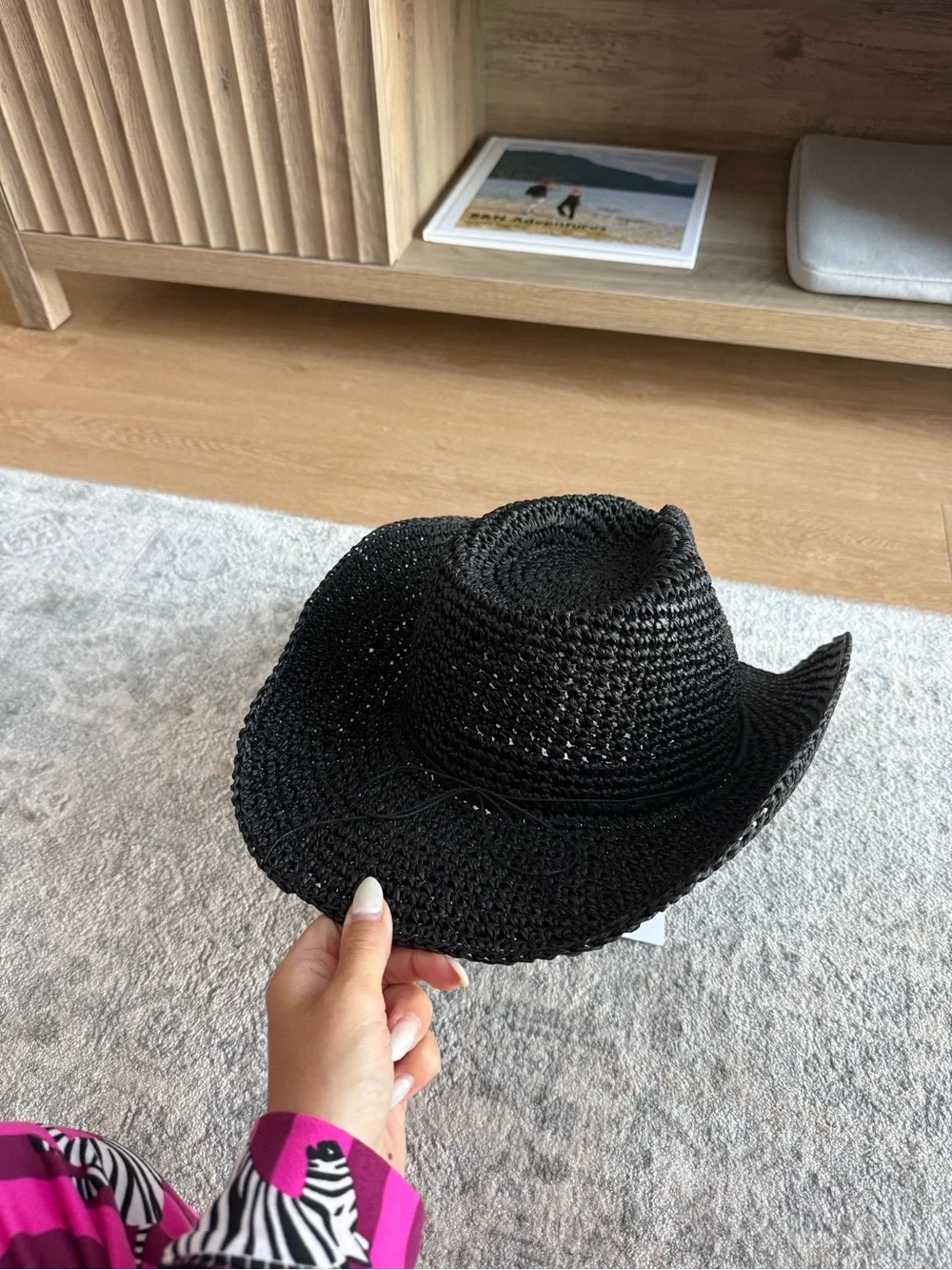 Vince Camuto Black Straw Cowboy Hat with Beaded Trim